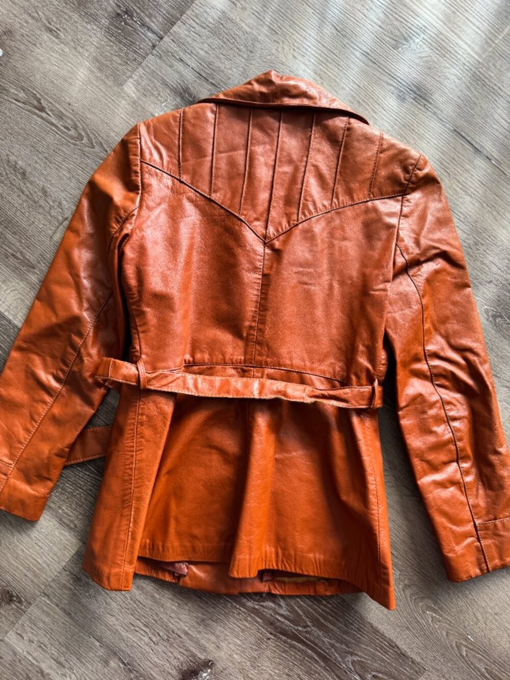 Vintage 1970s Reitmans Leather Jacket | Cognac Brown Western Boho Belted S - Picture 3 of 13